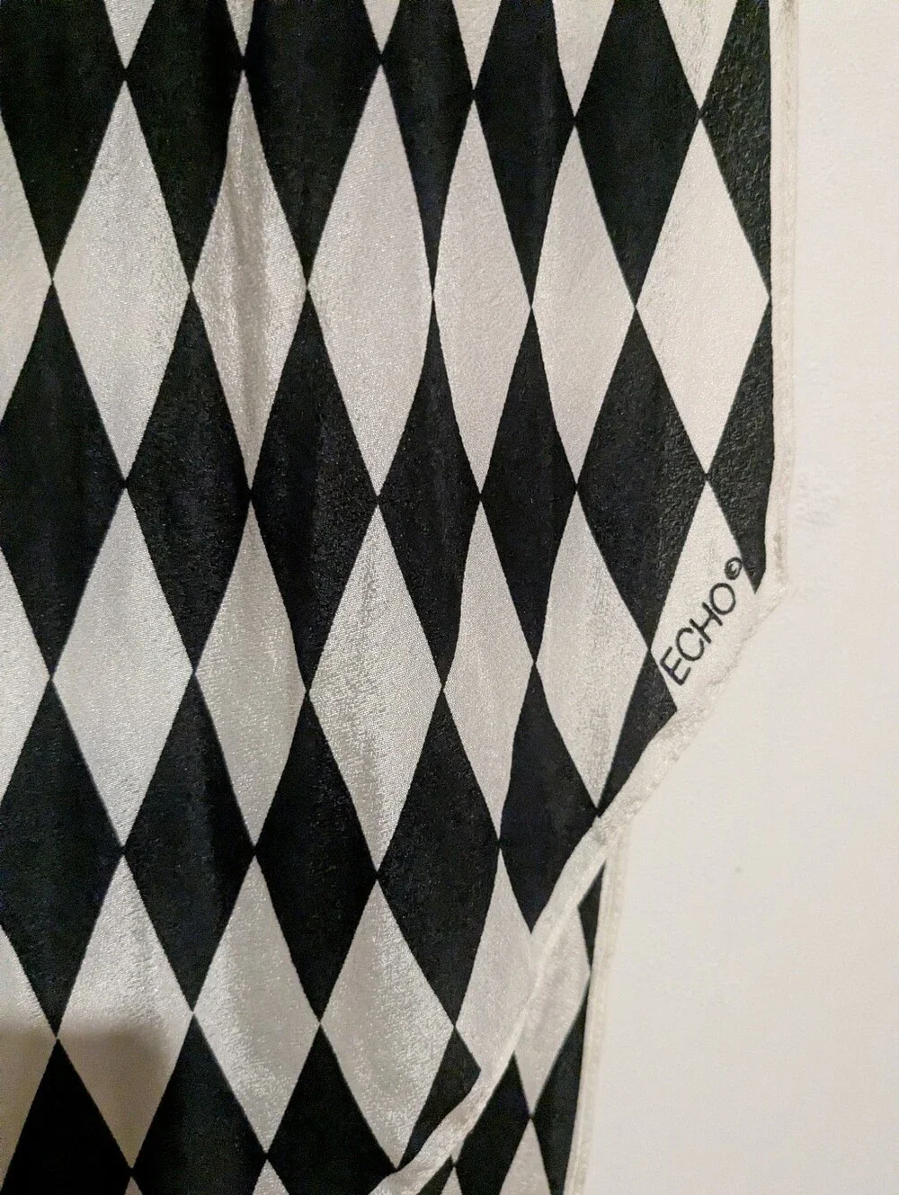 Echo Vintage Harlequin Check Black And White Oblong Scarf 58